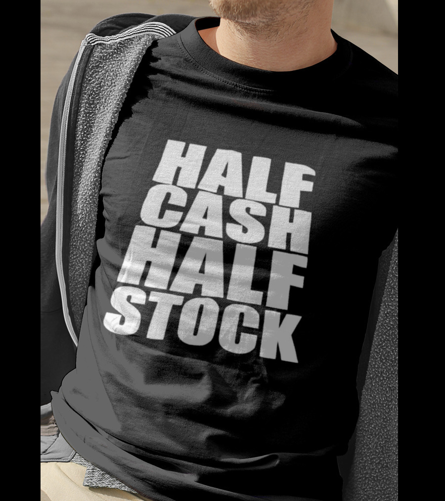 Half Cash Half Stock Bold White T-Shirt
