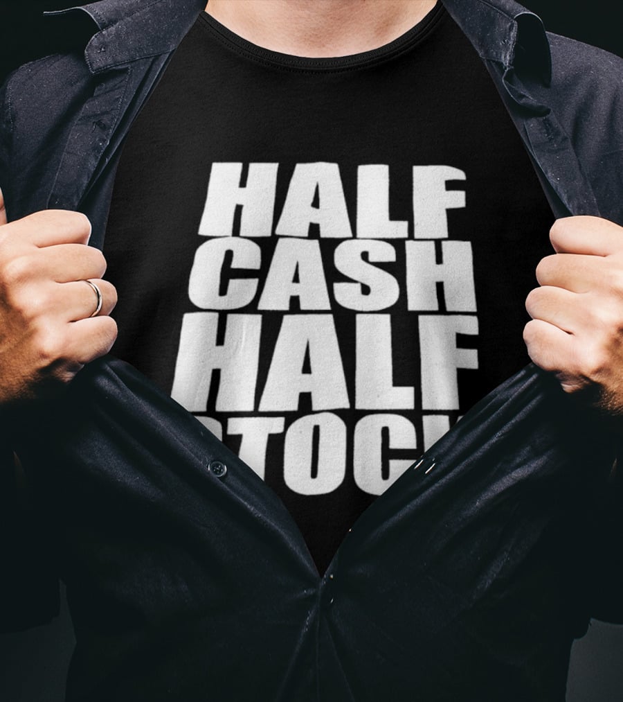 Half Cash Half Stock Bold White T-Shirt