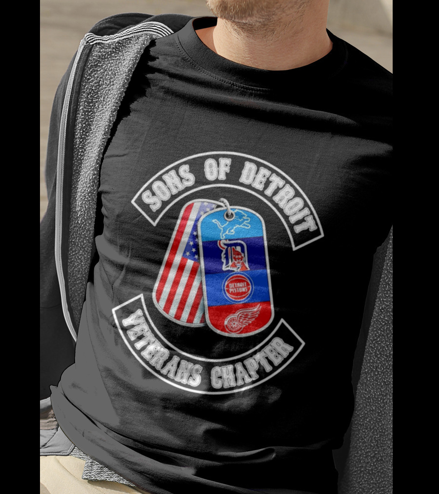 Sons Of Detroit Veterans Chapter Dog Tags Lions Tigers Pistons Red Wings T-Shirt