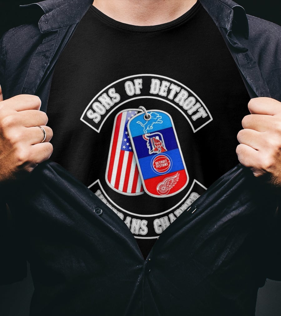 Sons Of Detroit Veterans Chapter Dog Tags Lions Tigers Pistons Red Wings T-Shirt