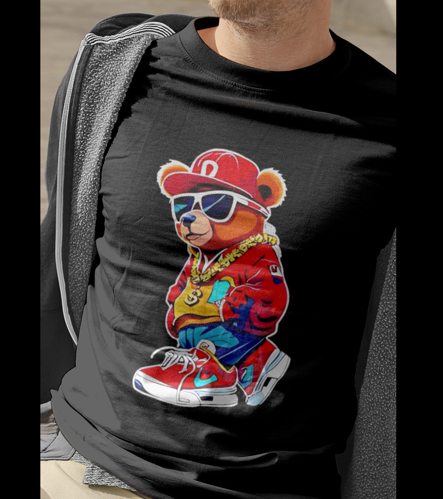 Hip Hop Teddy Bear Swag With Red Cap And Sunglasses T-Shirt