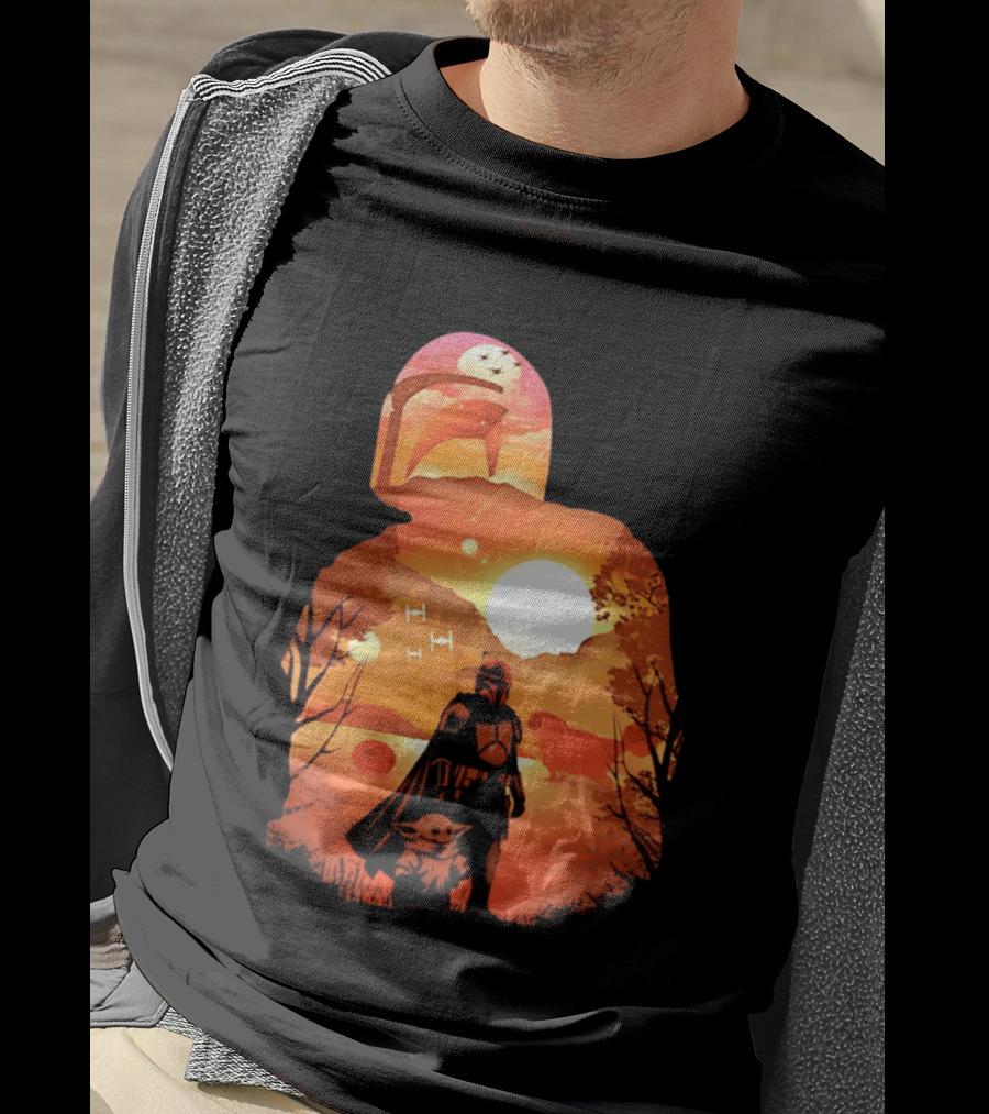 Hunting Companions Bounty Hunter Sunset Mandalorian Grogu Art By Dandingeroz T-Shirt