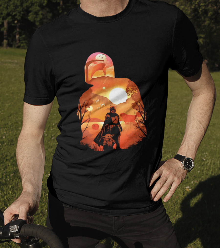 Hunting Companions Bounty Hunter Sunset Mandalorian Grogu Art By Dandingeroz T-Shirt