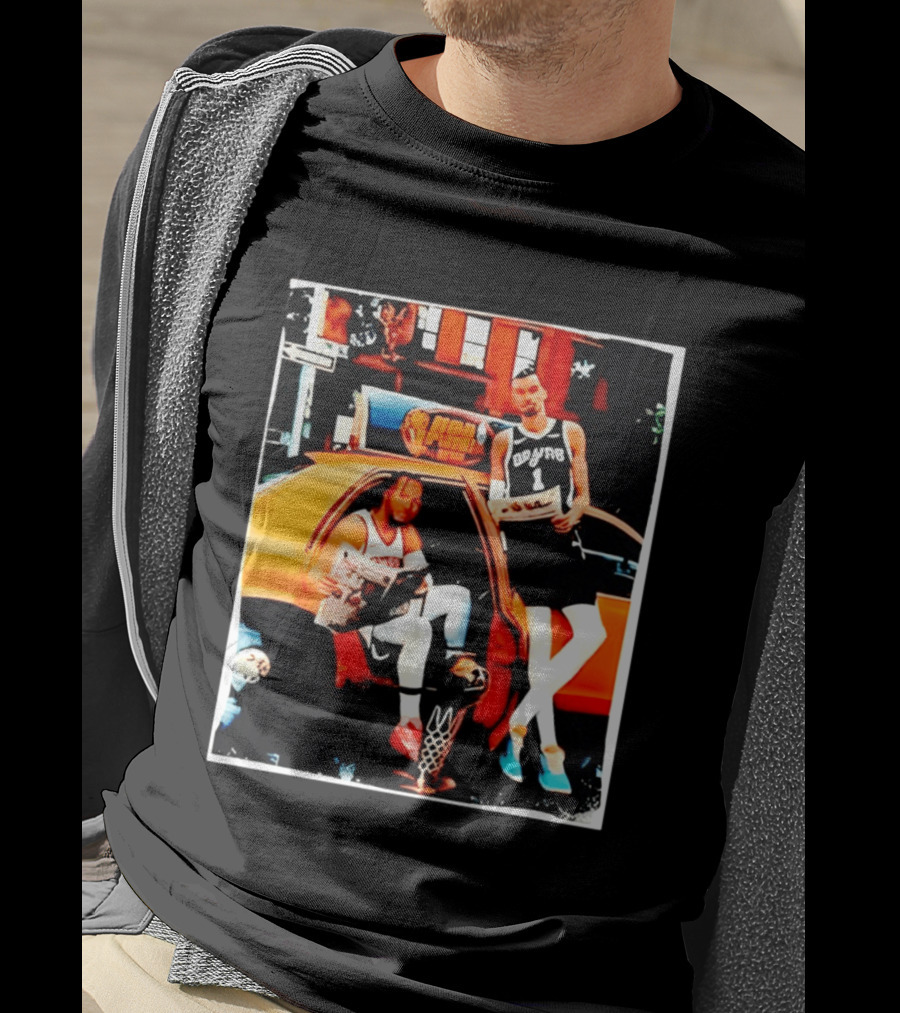 NBA Hoopers Jalen Brunson Victor Wembanyama Spurs Knicks Crossover Comic Style Street Scene T-Shirt