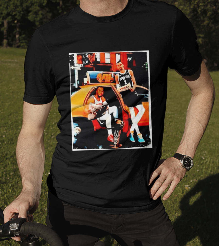 NBA Hoopers Jalen Brunson Victor Wembanyama Spurs Knicks Crossover Comic Style Street Scene T-Shirt