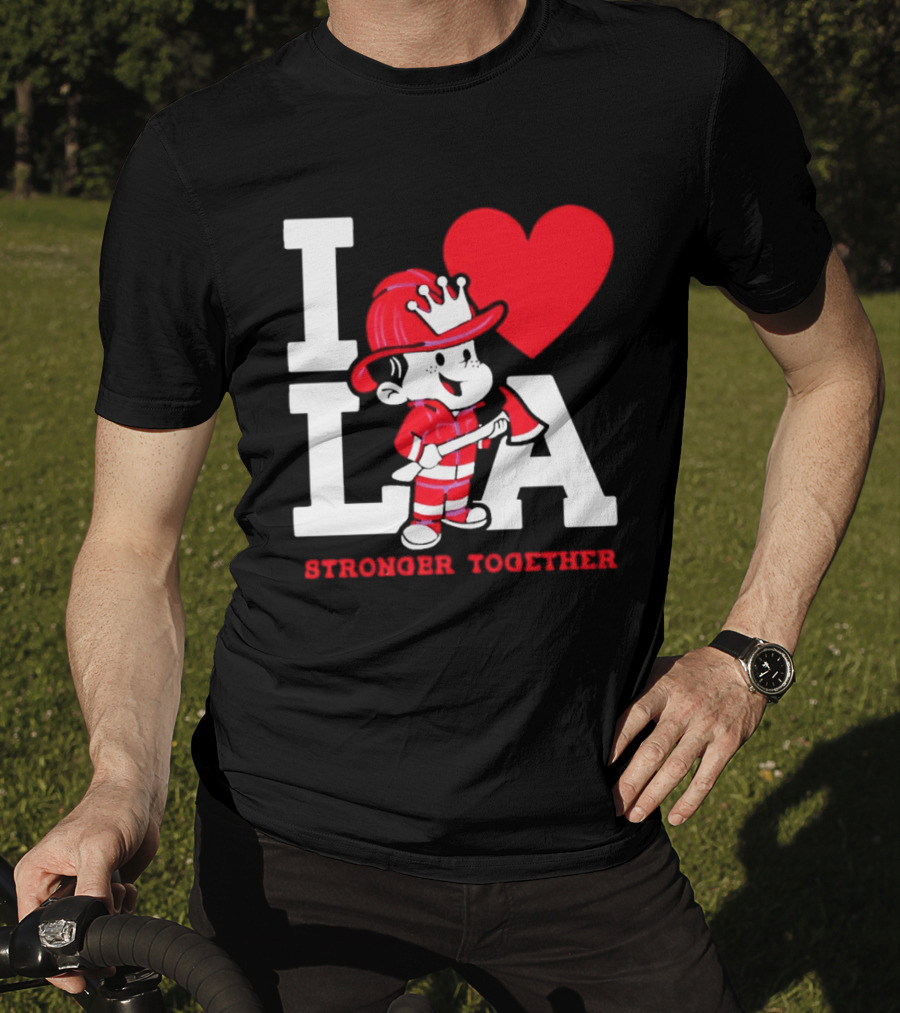 I Love LA Firefighter Stronger Together T-Shirt