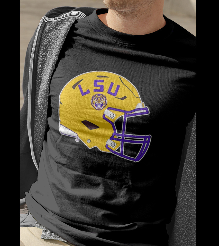 LSU Tigers Football Helmet Yellow Purple Team T-Shirt