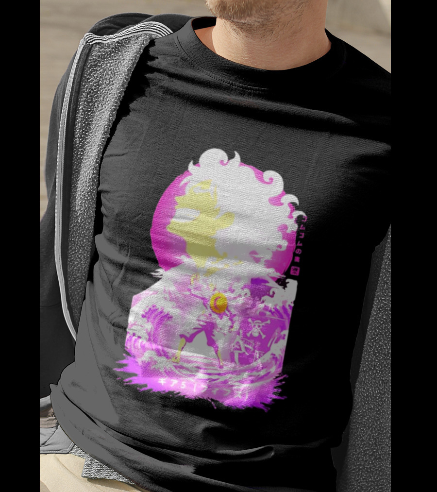 Monkey D. Luffy Gear 5 Gomu Gomu No Mi Waves One Piece Pink Aesthetic T-Shirt