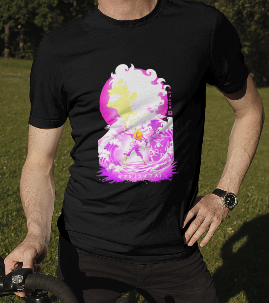 Monkey D. Luffy Gear 5 Gomu Gomu No Mi Waves One Piece Pink Aesthetic T-Shirt