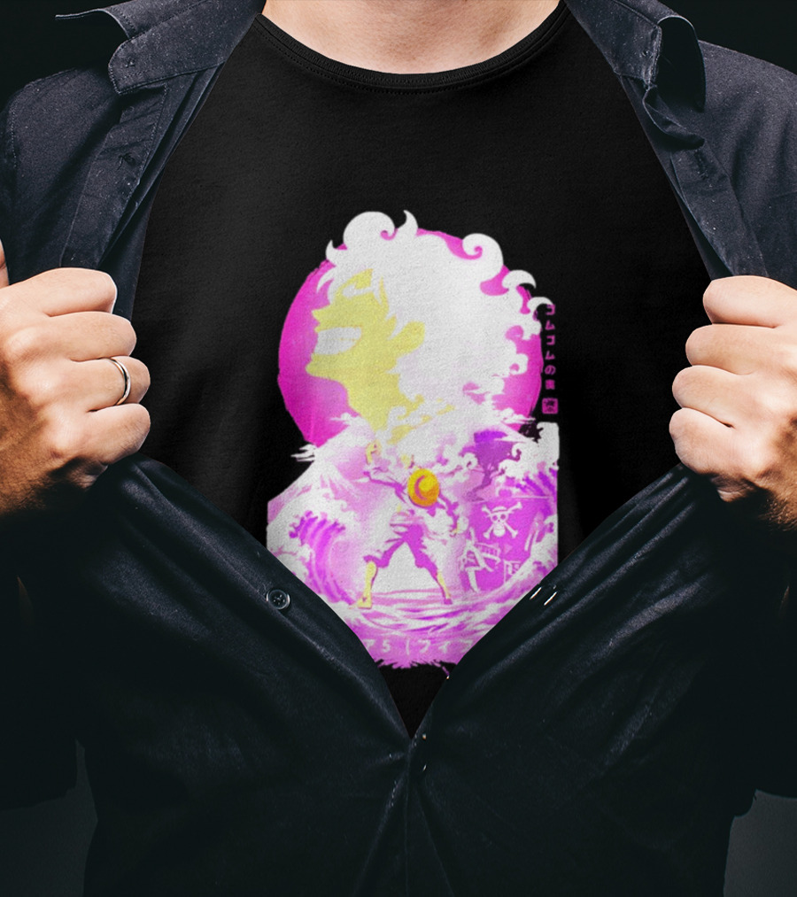 Monkey D. Luffy Gear 5 Gomu Gomu No Mi Waves One Piece Pink Aesthetic T-Shirt