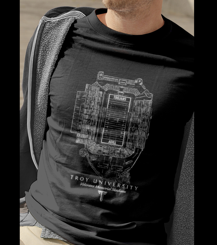 Troy University Veterans Memorial Stadium Trojans Football Stadium Blueprint T-Shirt