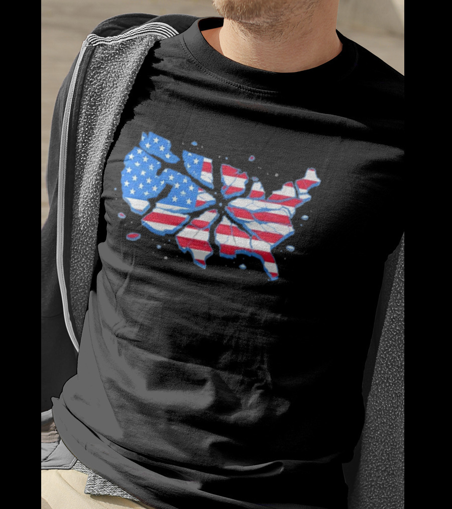 United States Of America Fractured Map Stars And Stripes T-Shirt