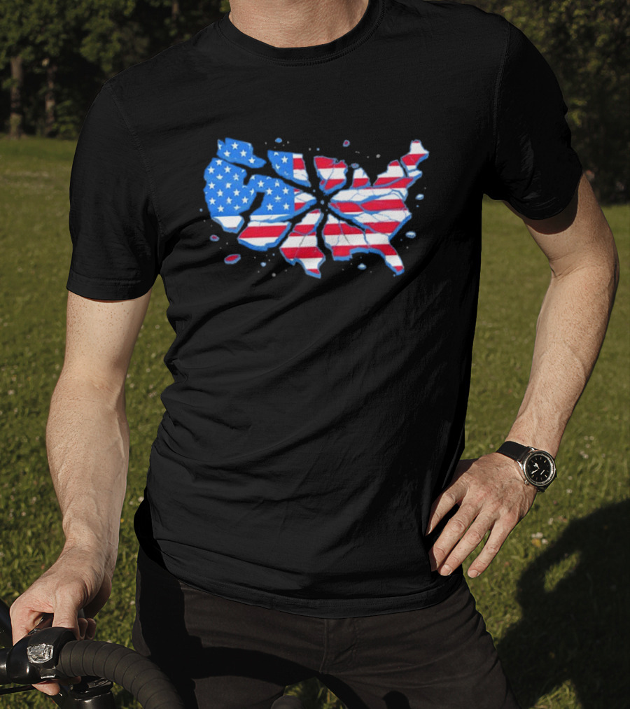 United States Of America Fractured Map Stars And Stripes T-Shirt
