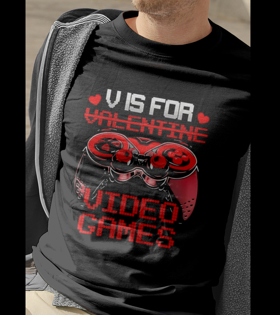 V Is For Valentine Video Games Controller Hearts T-Shirt