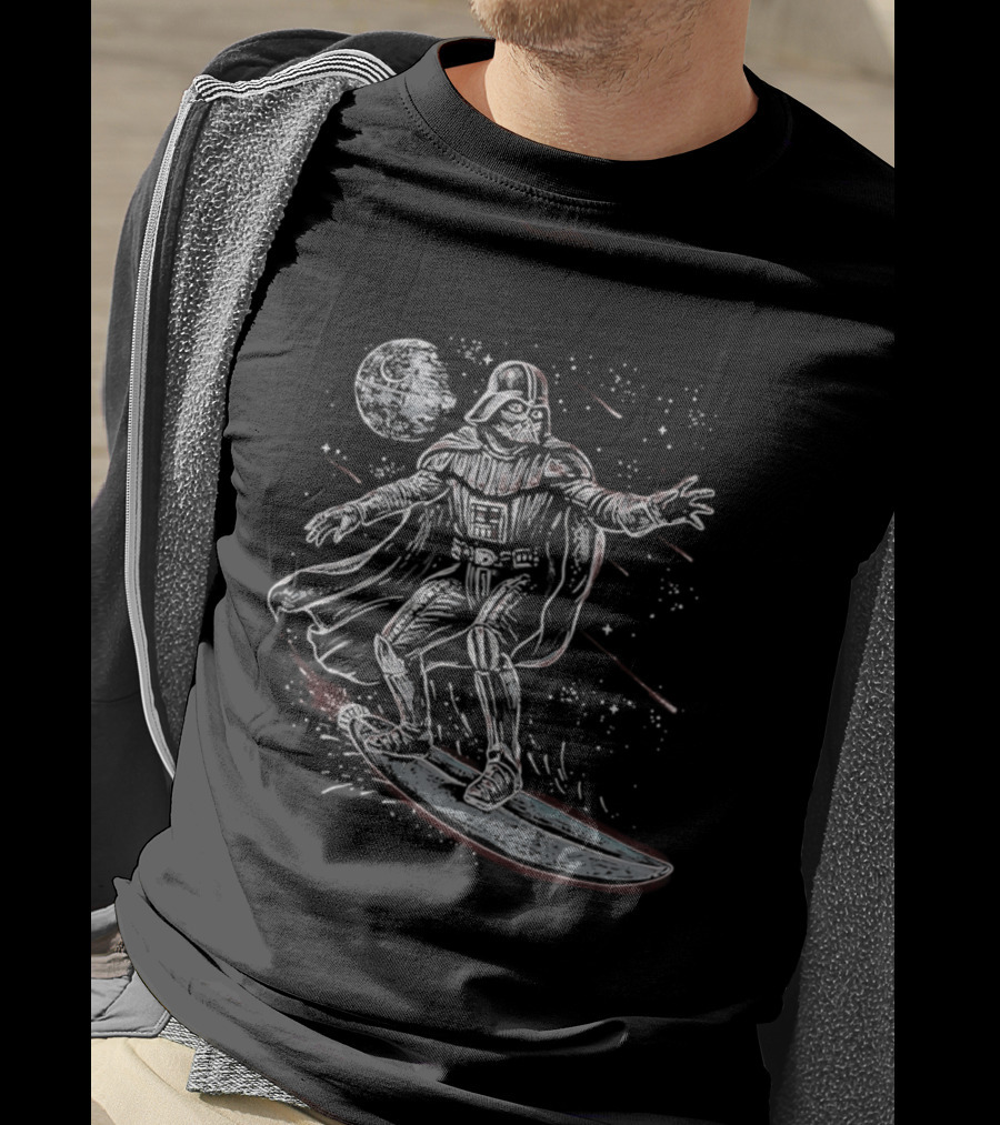 Vader Surfing Through The Galaxy Lord Of The Swell Retro Space Adventure T-Shirt