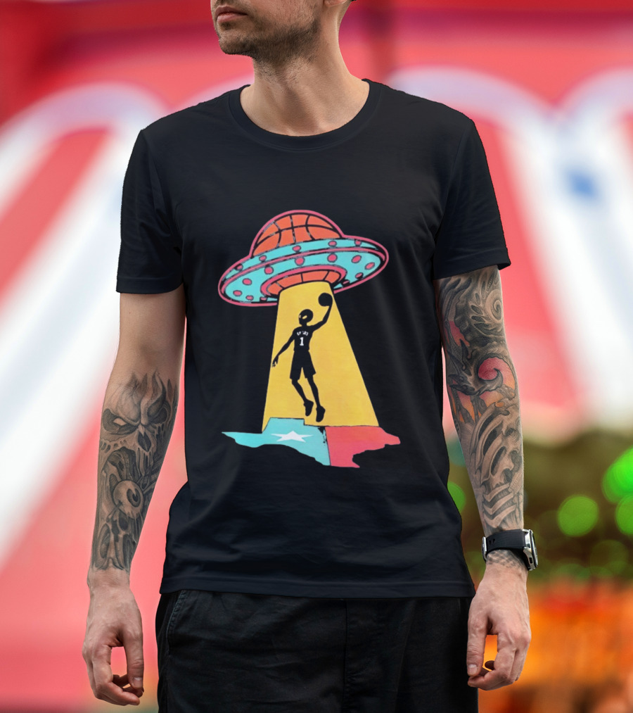 Victor Wembanyama San Antonio Spurs UFO Abduction Texas Flag Basketball T-Shirt