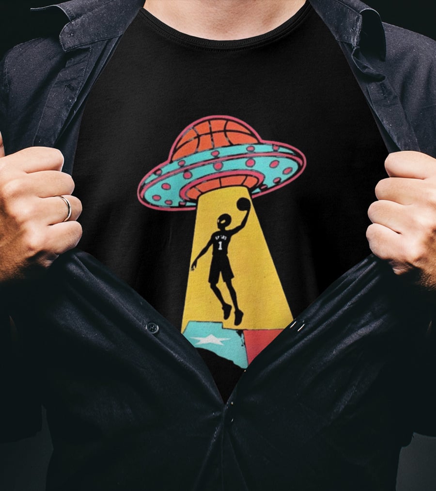 Victor Wembanyama San Antonio Spurs UFO Abduction Texas Flag Basketball T-Shirt