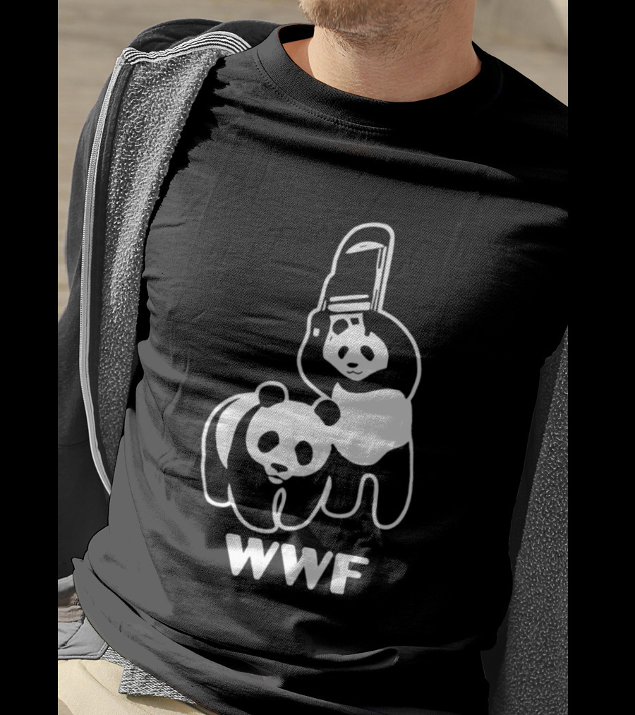 WWF Panda Chainsaw Wildlife Conservation Activist Black T-Shirt