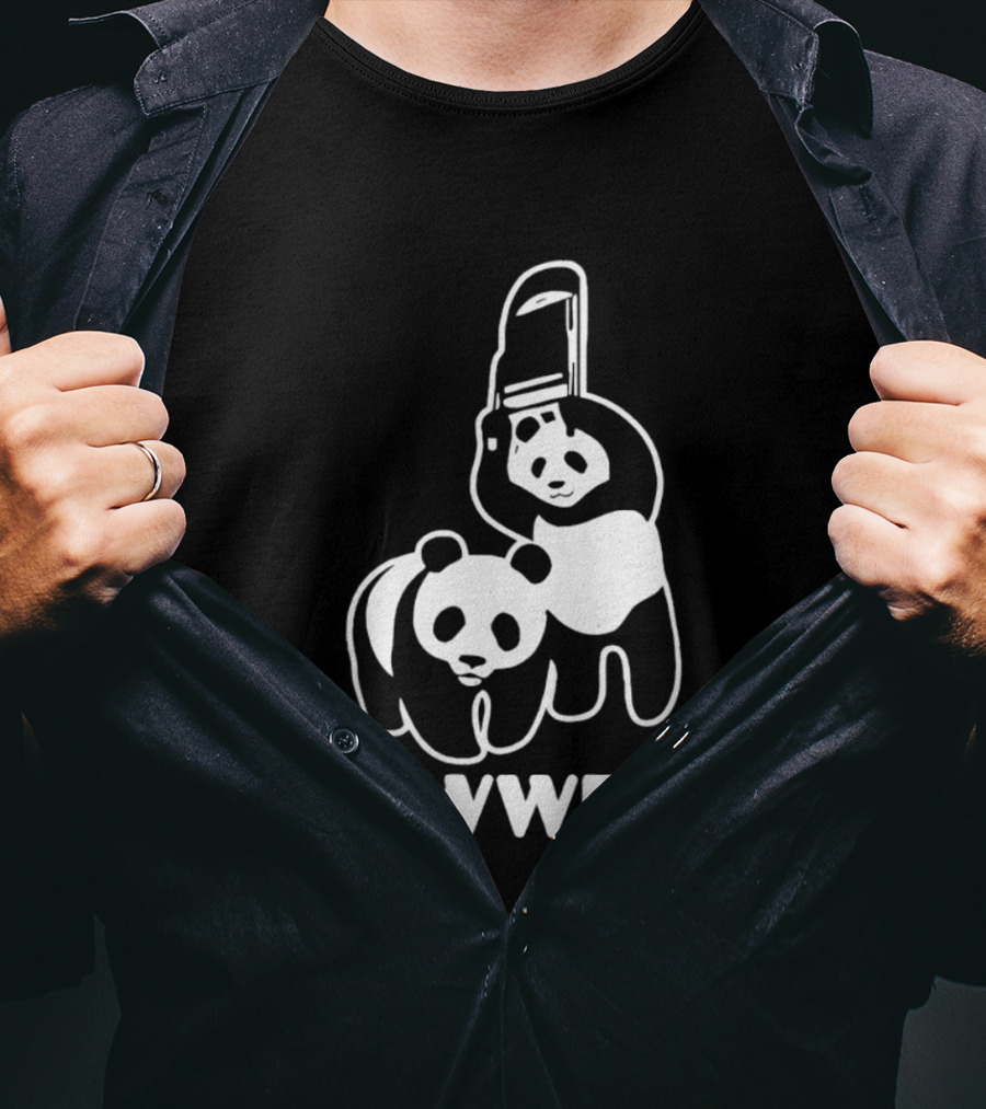 WWF Panda Chainsaw Wildlife Conservation Activist Black T-Shirt