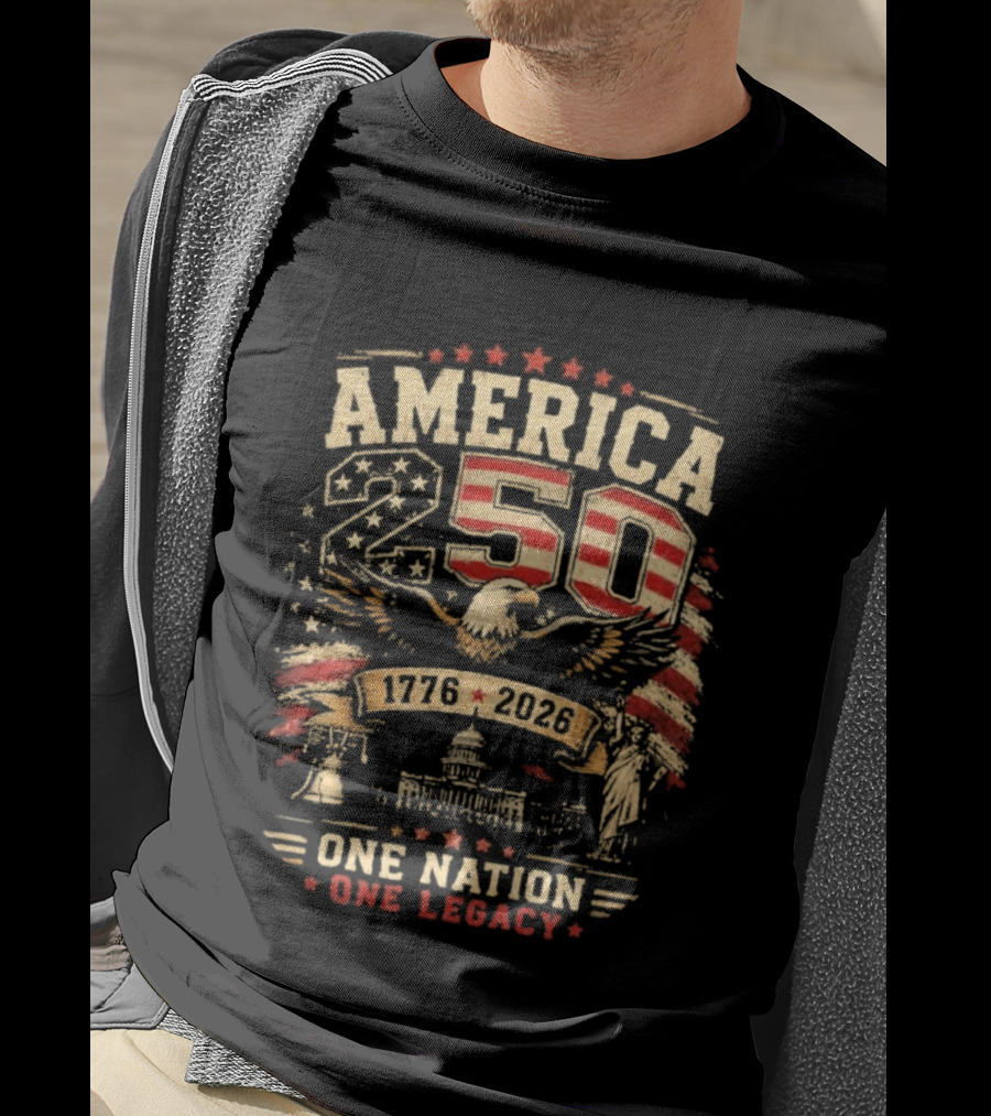 America 250 1776 2026 One Nation One Legacy Patriotic Eagle USA Capitol Liberty Bell T-Shirt