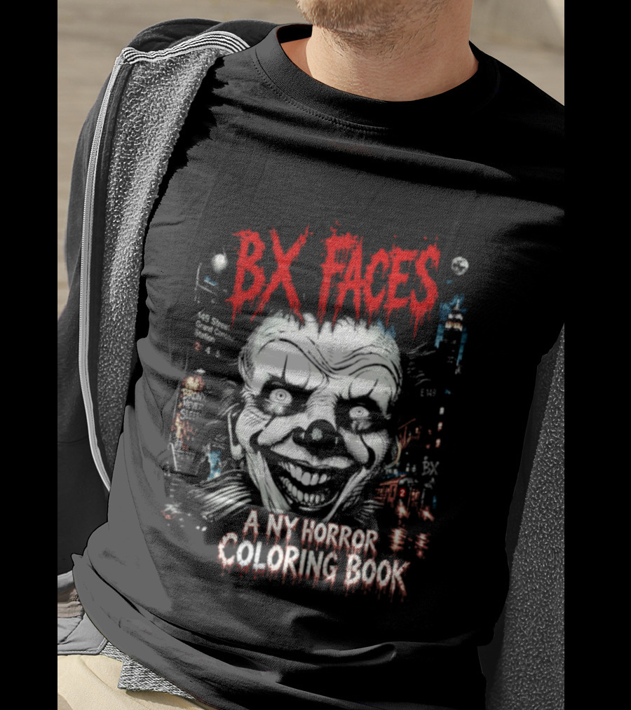 Bx Faces NY Horror Creepy Clown Coloring Book T-Shirt