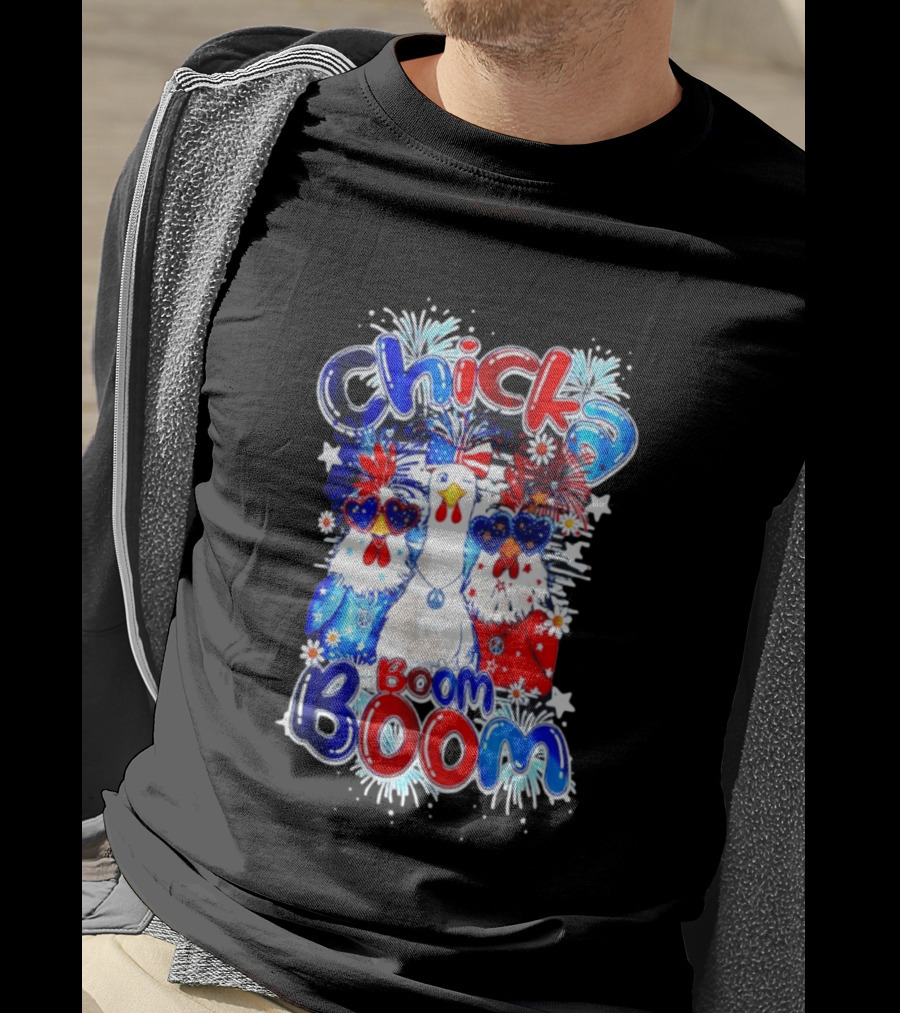 Chicka Boom Boom Patriotic Chickens With Headbands And Peace Signs T-Shirt