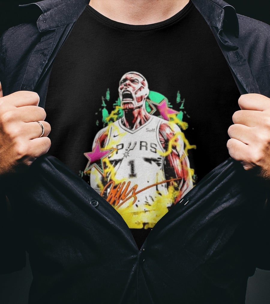 Victor Wembanyama San Antonio Spurs Attack On Titan Colossal Titan Spurs 1 Self Signature T-Shirt