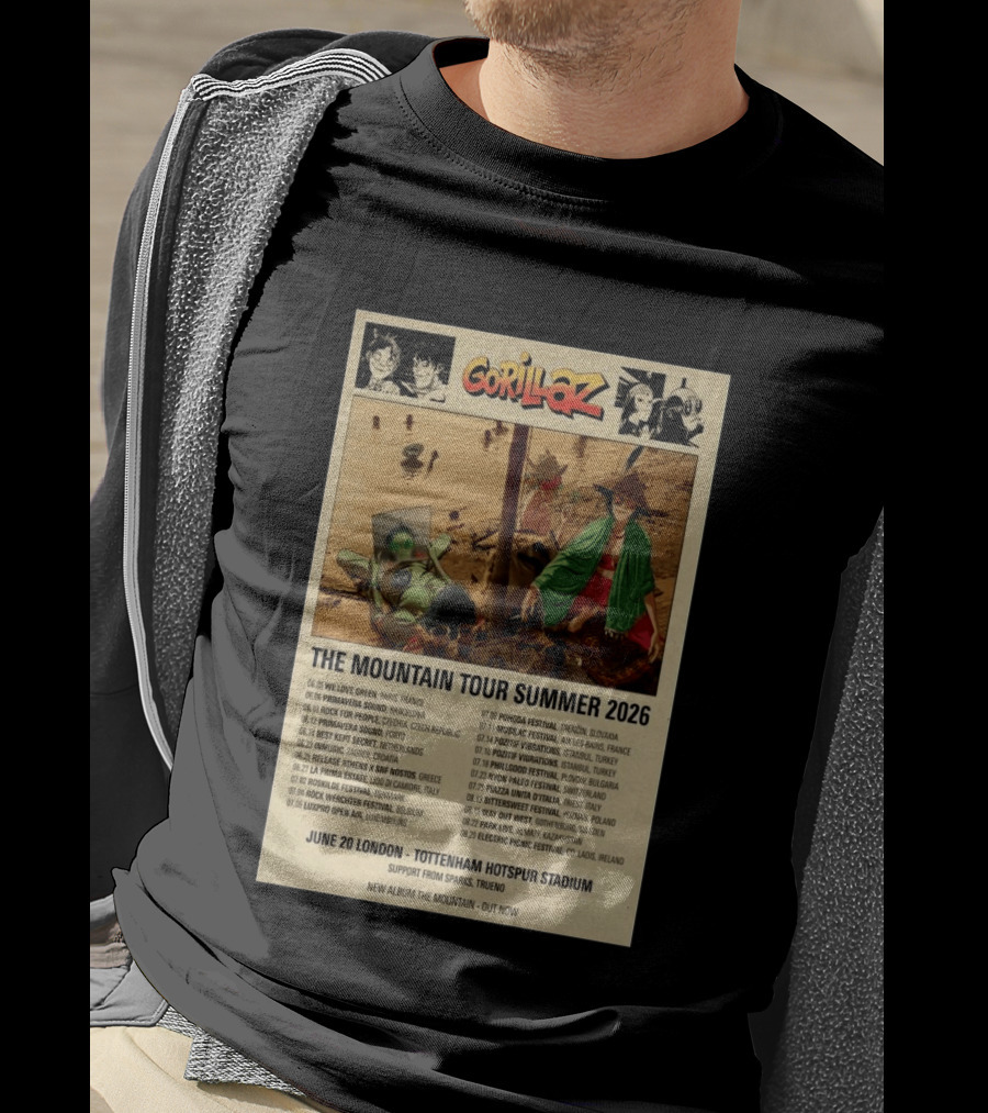 Gorillaz We Love Green Paris June 05 2026 The Mountain Tour T-Shirt