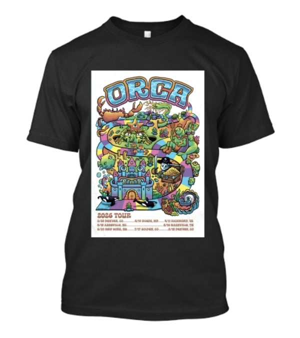 ORCA 2026 Tour Colorful Adventure Map Denver Asheville New York Boise Richmond Nashville Golden T-Shirt