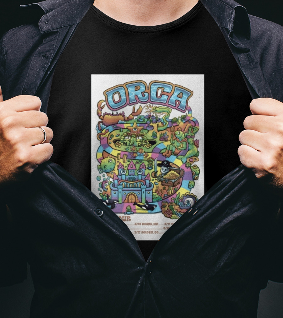 ORCA 2026 Tour Colorful Adventure Map Denver Asheville New York Boise Richmond Nashville Golden T-Shirt