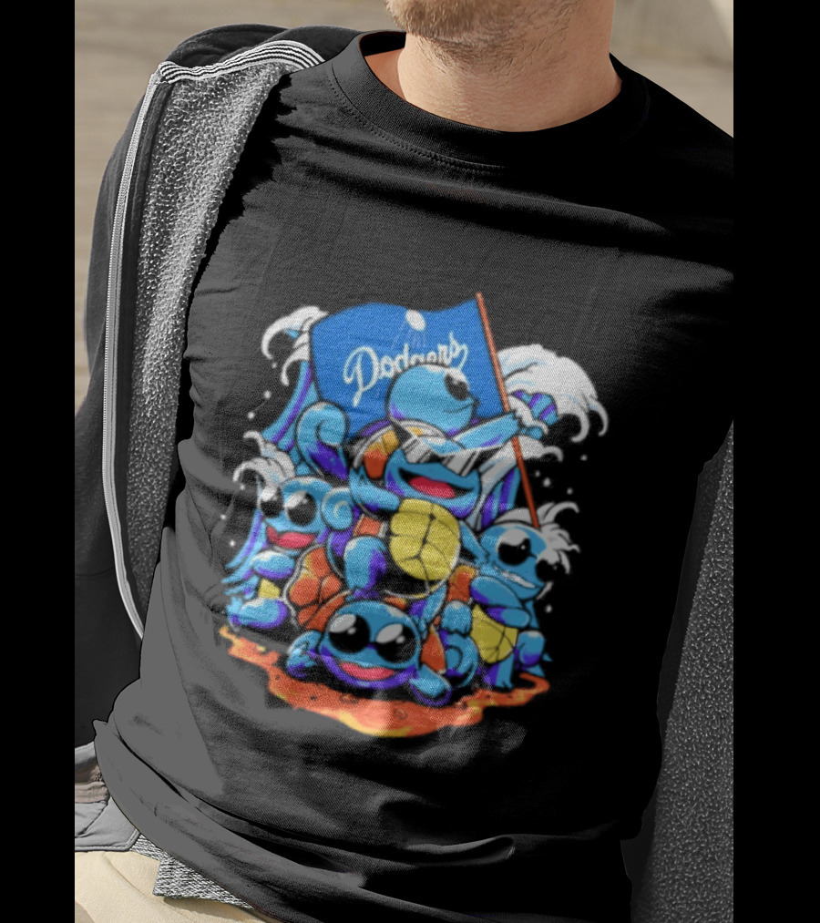Squirtle Squad Dodgers Blue Flag Los Angeles Pokémon Collaboration T-Shirt