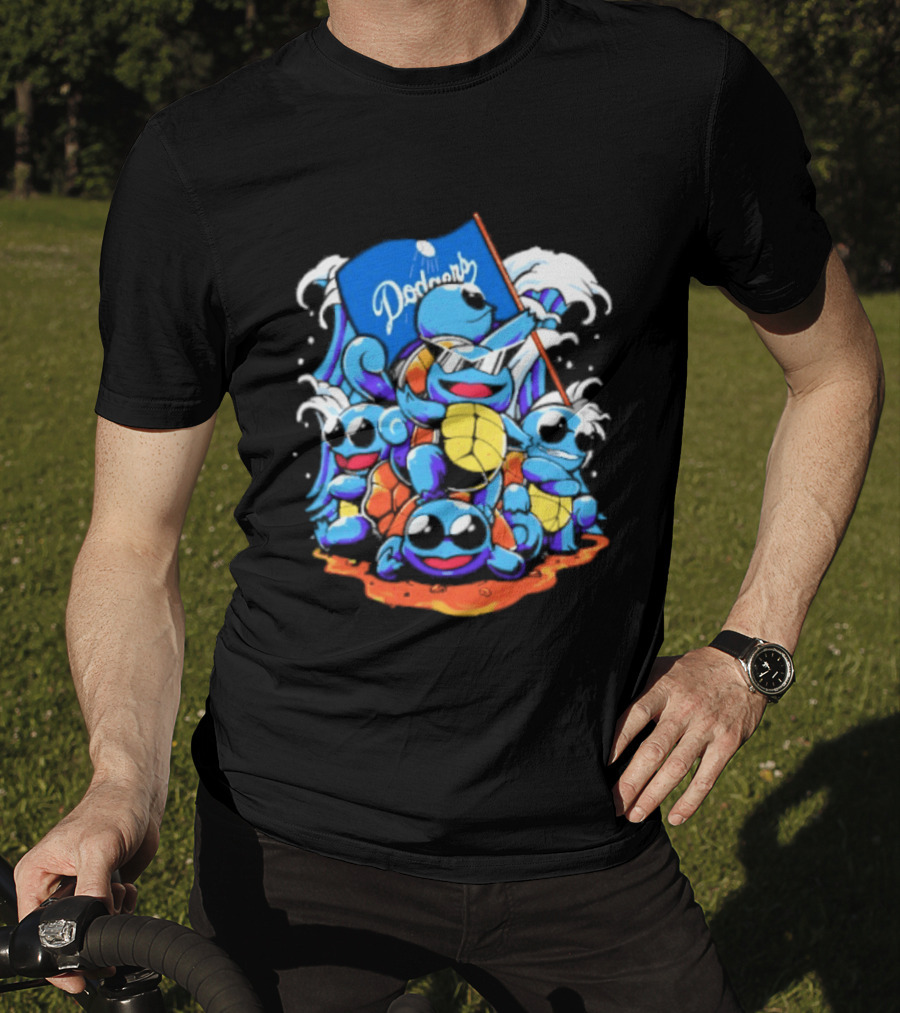 Squirtle Squad Dodgers Blue Flag Los Angeles Pokémon Collaboration T-Shirt