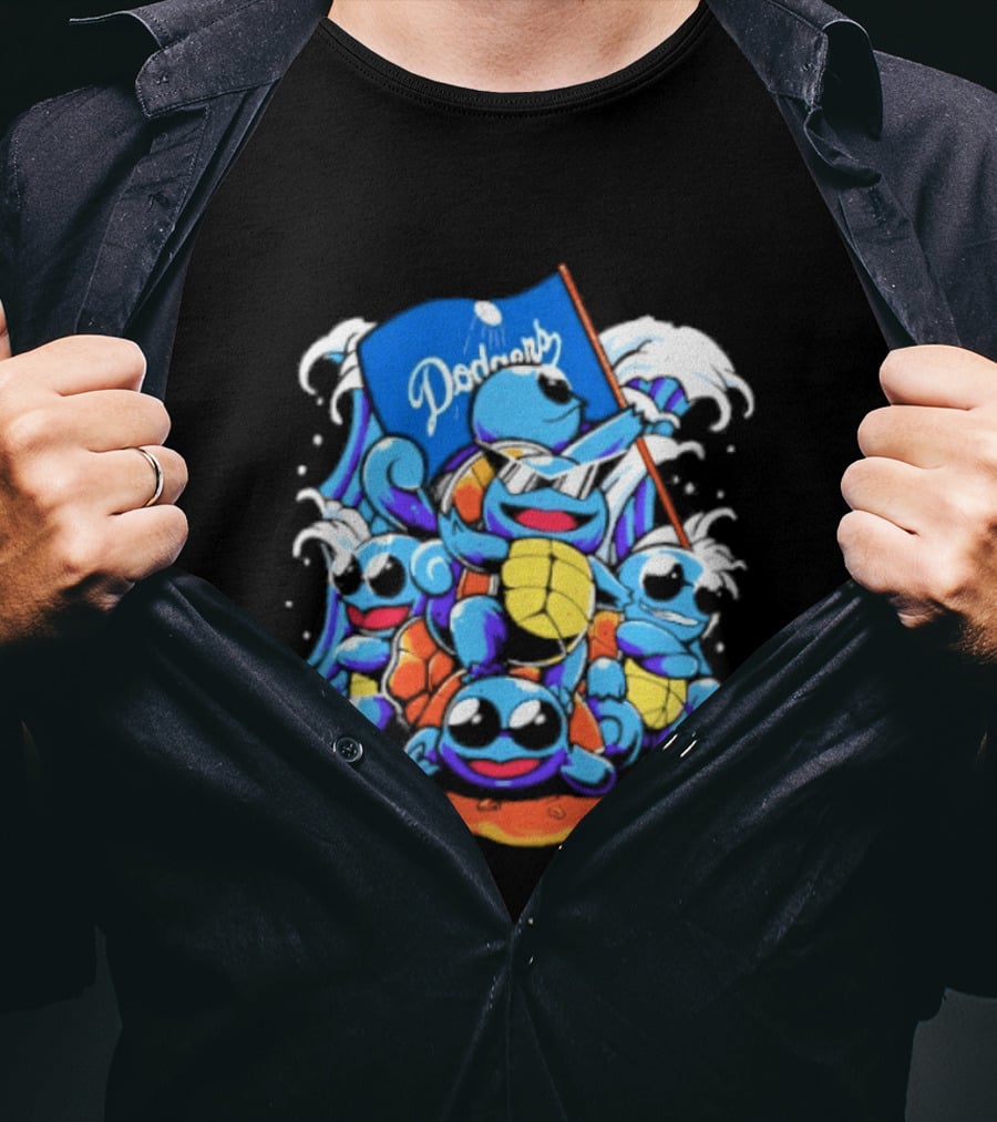 Squirtle Squad Dodgers Blue Flag Los Angeles Pokémon Collaboration T-Shirt