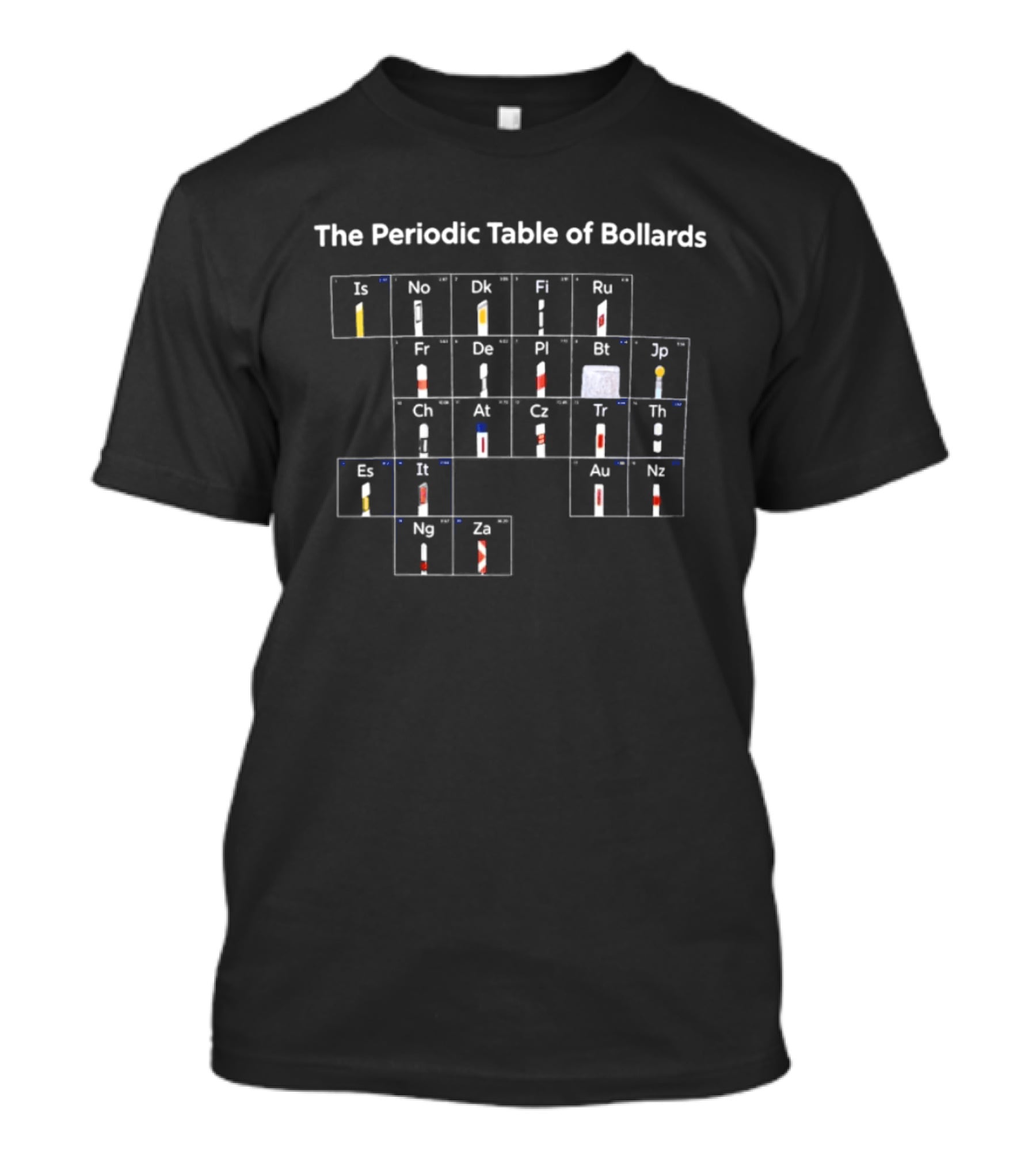 The Periodic Table Of Bollards Funny Science Parody Chart T-Shirt