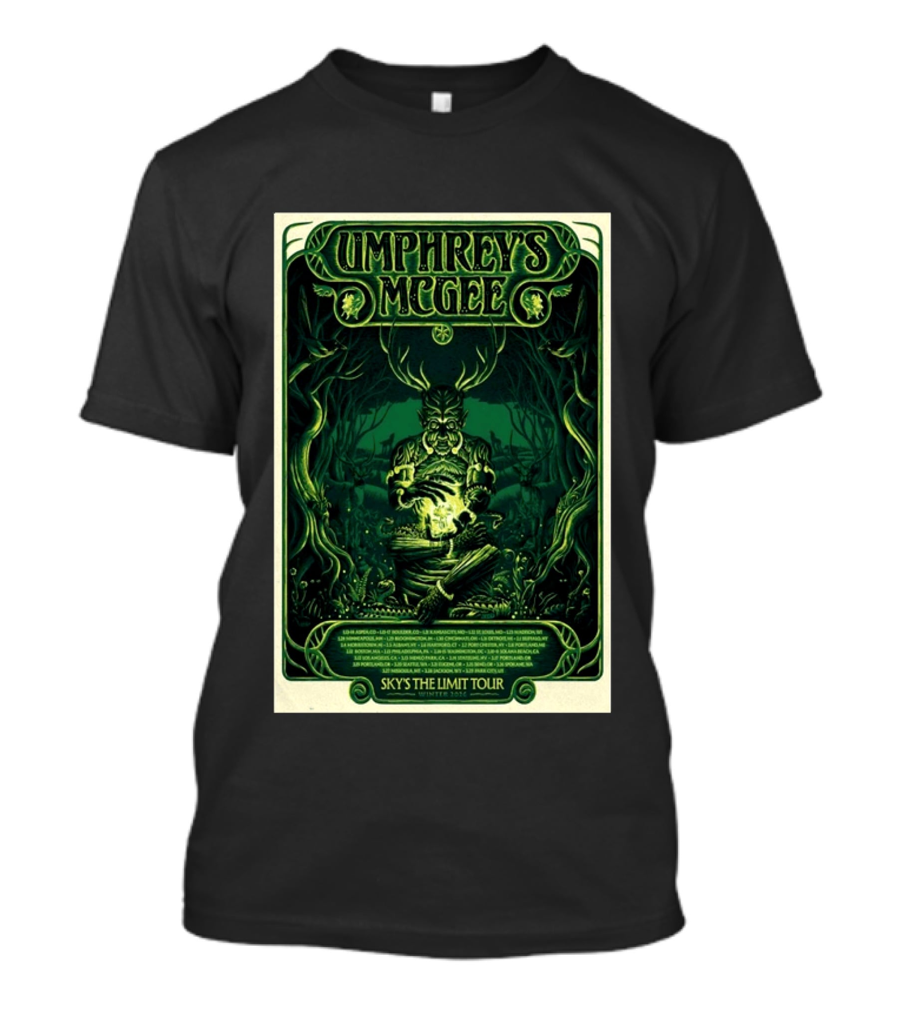 Umphrey's McGee Sky's The Limit Winter Tour 2026 Forest Creature Green T-Shirt