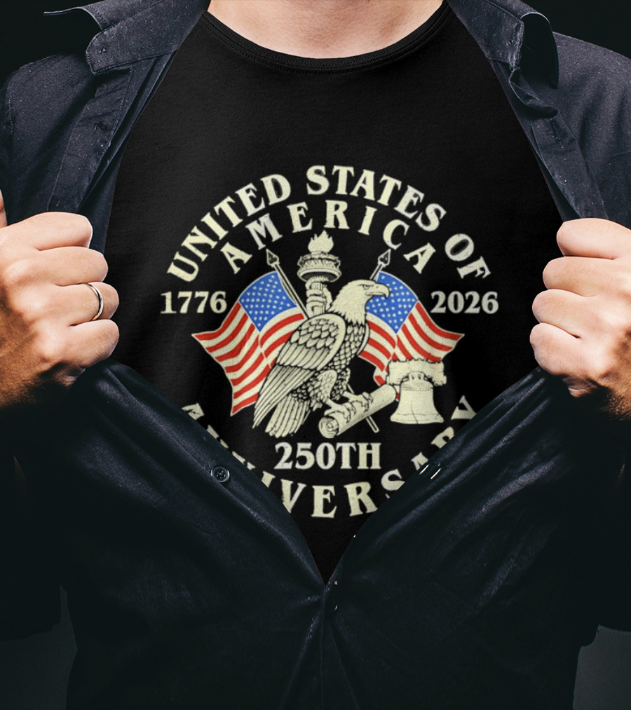 United States Of America 1776 2026 250th Anniversary Eagle Flag Bell T-Shirt