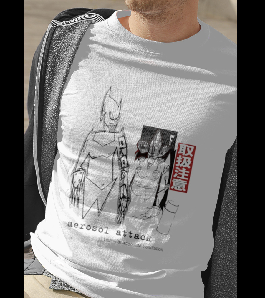 Aerosol Attack Use With Adequate Ventilation Japanese Text Robots T-Shirt