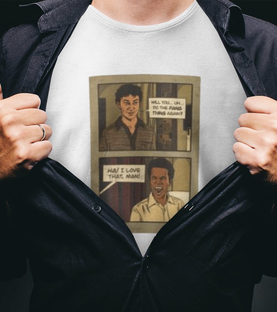 Interview With The Vampire X Cat's Doodle Dump Fang Thing Will You Do The Fang Thing Again Ha I Love That Man T-Shirt
