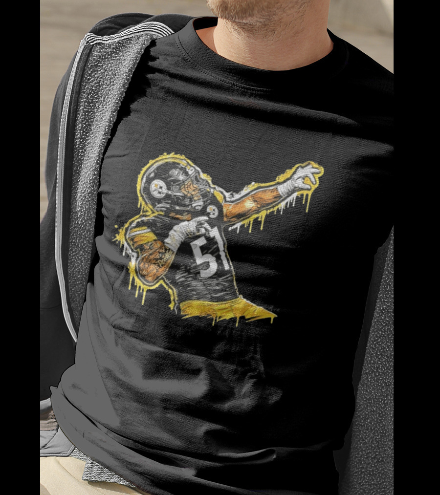 Nick Herbig 51 Pittsburgh Steelers Celebratory Pose Football Player Drawing T-Shirt
