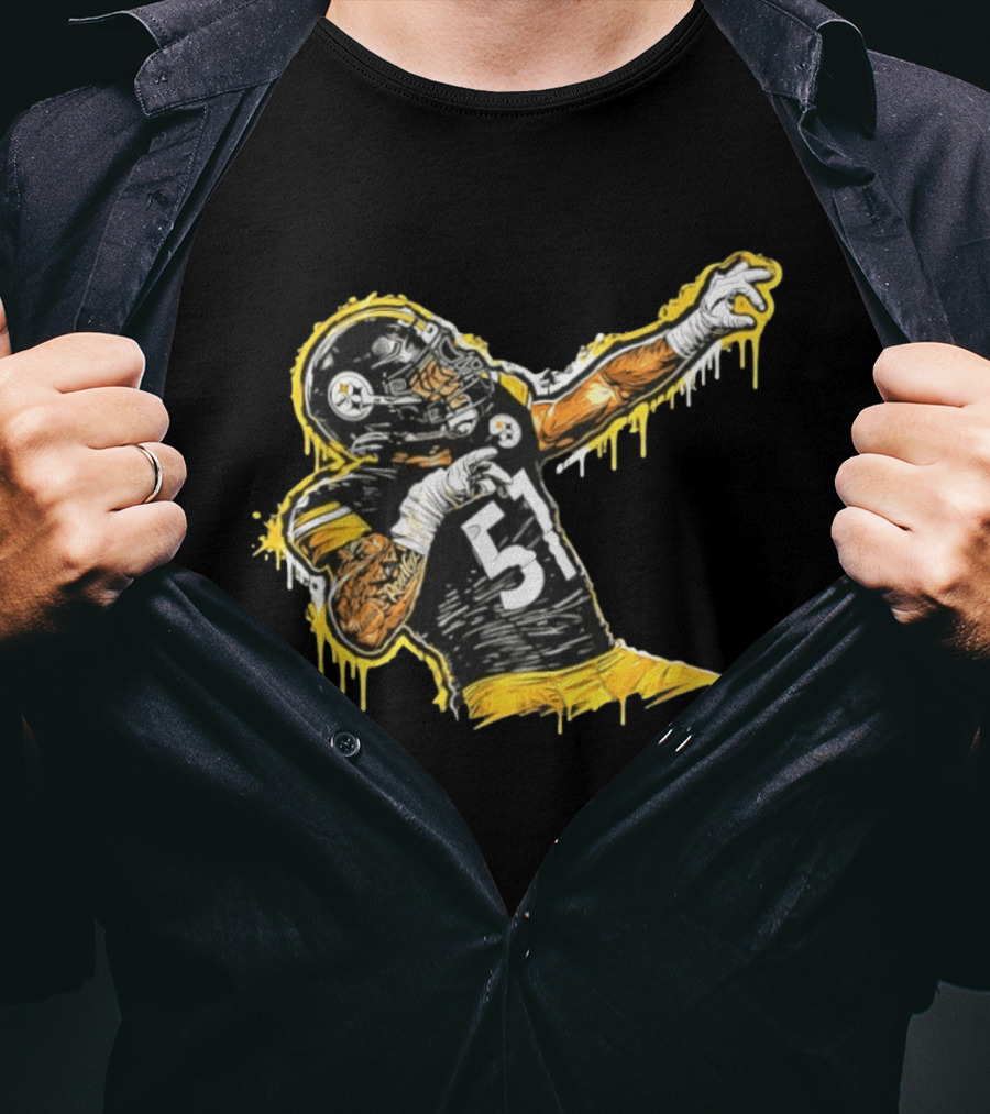 Nick Herbig 51 Pittsburgh Steelers Celebratory Pose Football Player Drawing T-Shirt