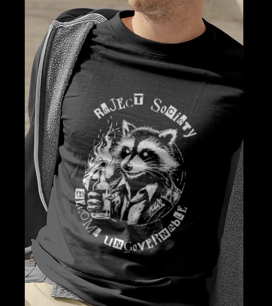 Reject Society Become Ungovernable Raccoon Holding Molotov Cocktail T-Shirt