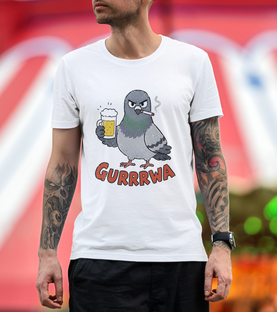 Gurrrwa Pigeon Holding Beer And Cigarette T-Shirt