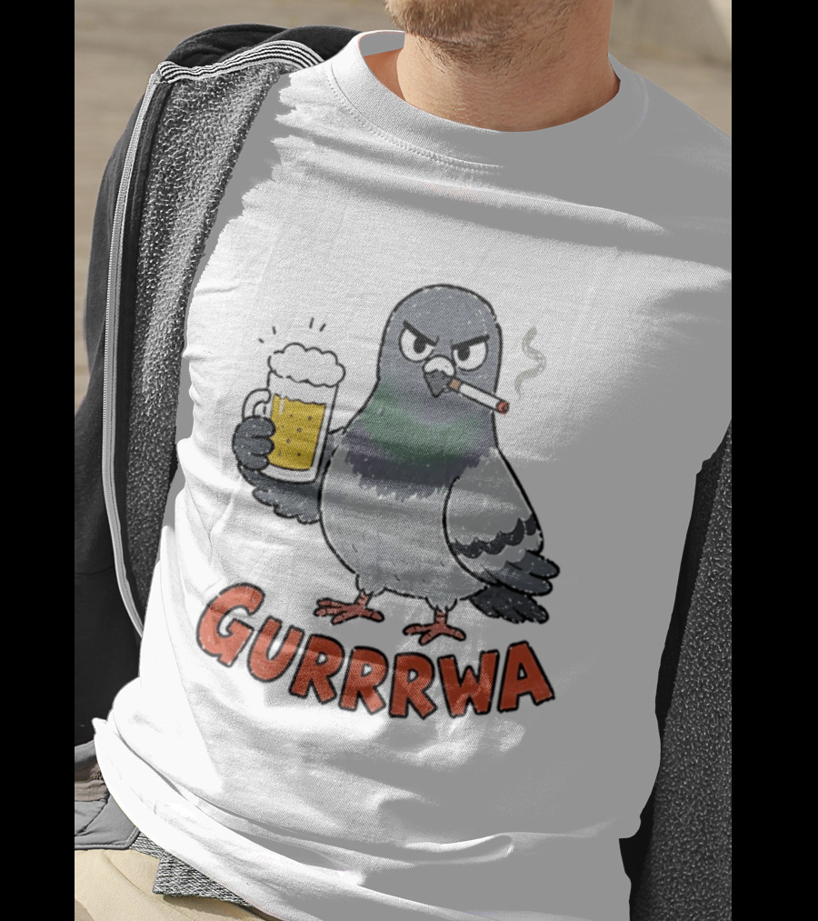 Gurrrwa Pigeon Holding Beer And Cigarette T-Shirt