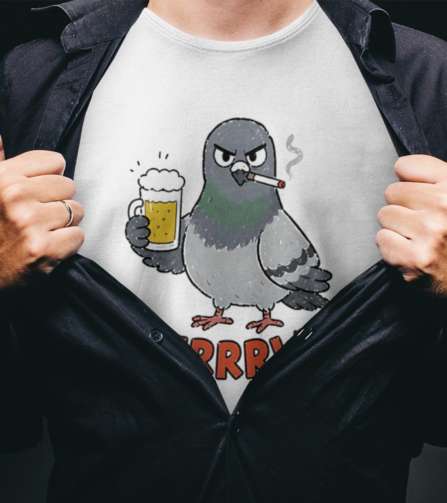 Gurrrwa Pigeon Holding Beer And Cigarette T-Shirt