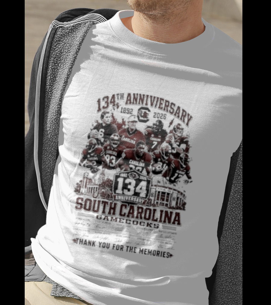 1892 2026 South Carolina Gamecocks 134th Anniversary Thank You For The Memories Signatures T-Shirt
