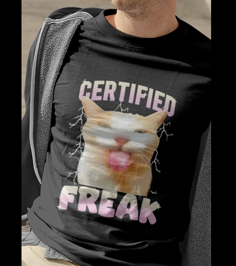 Certified Freak Cat Meme Humor Cursed Cats Eat Cement T-Shirt