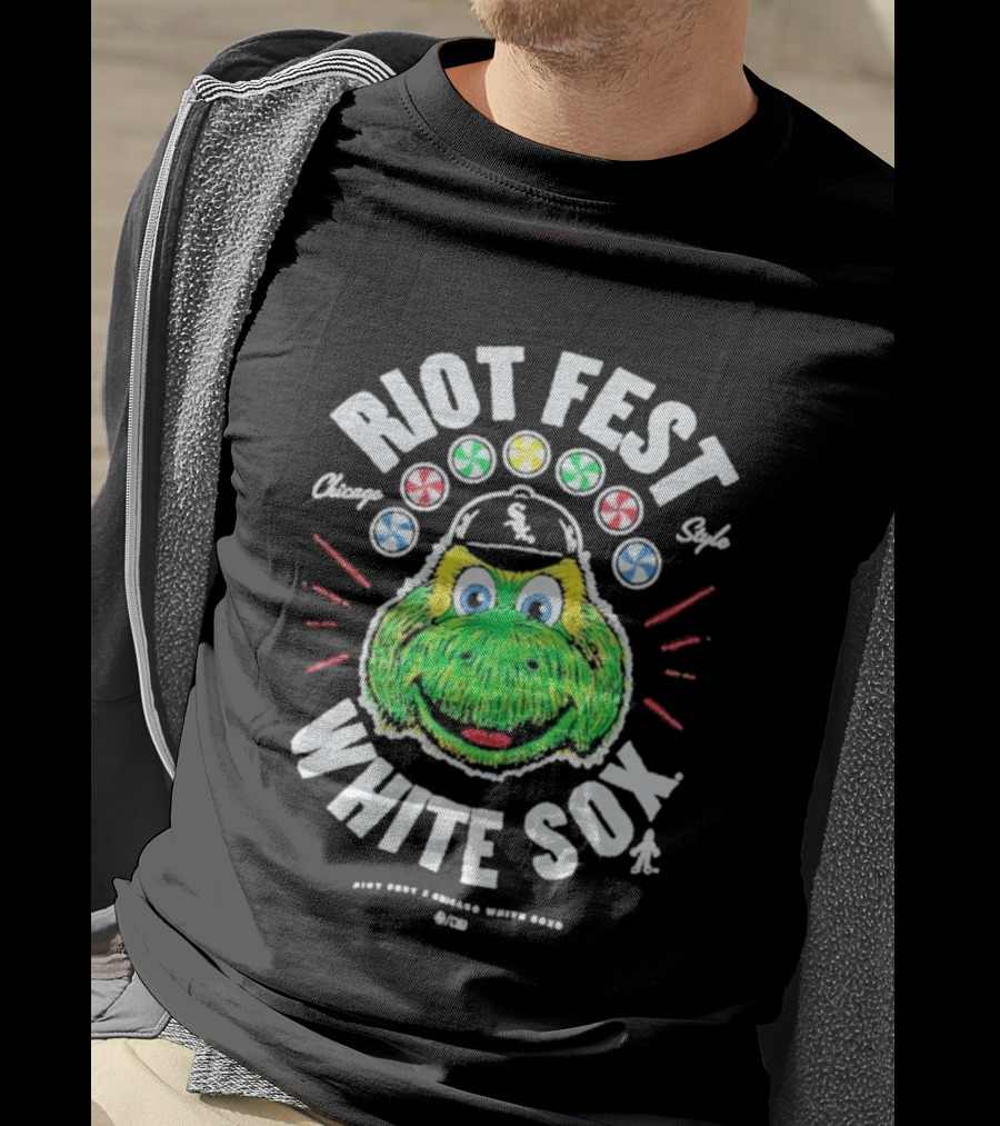 Riot Fest Chicago Style White Sox Collab With Green Mascot And Candy Circles T-Shirt
