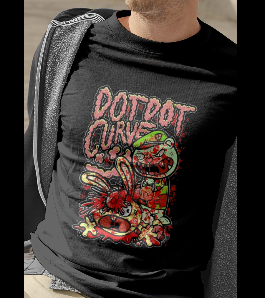 Dot Dot Curve Happy Bloodied Cartoon Friends T-Shirt
