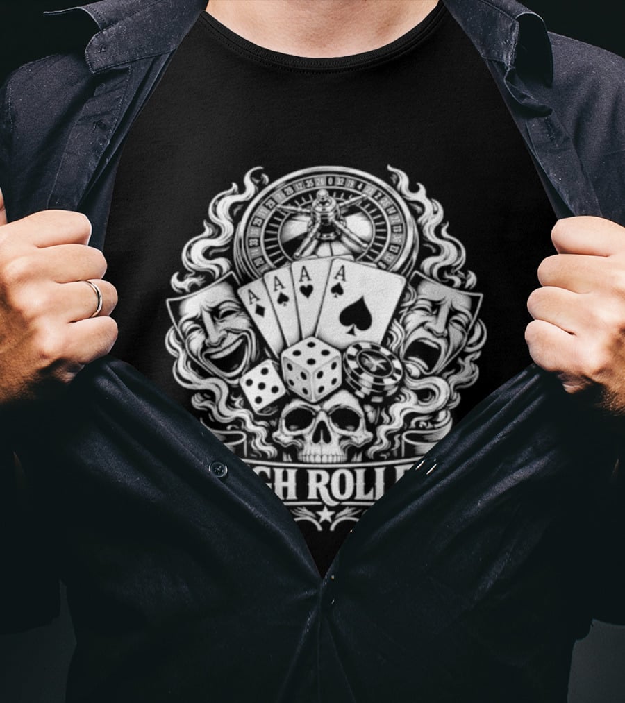 High Roller Roulette Cards Dice Skull Poker Casino Luck T-Shirt