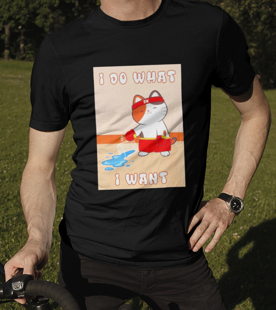 I Do What I Want Boxing Cat Spilled Water Red Gloves T-Shirt